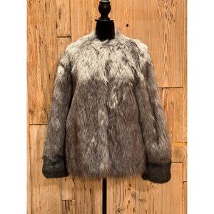 Vera Wang Womens Grey Faux Fur Winter Coat Small Wool Polyester Warm Stylish Out